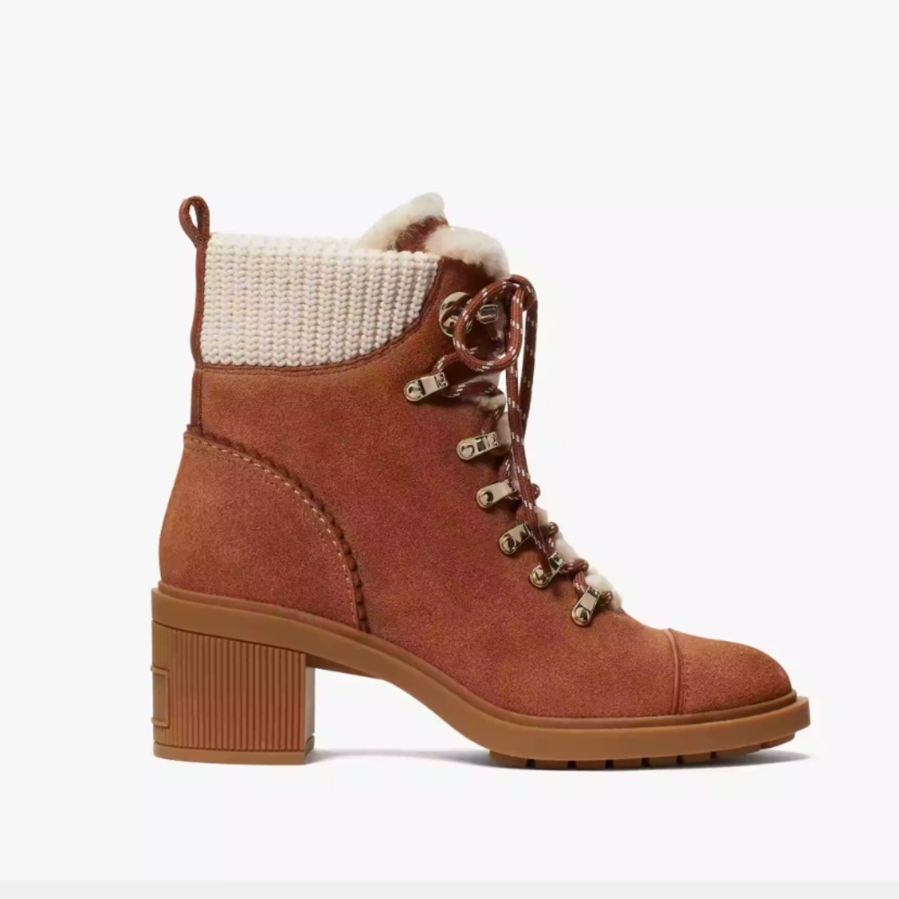 🎈🎈Kate Spade Suede Heeled Walker Booties, Warm Gingerbread NIB